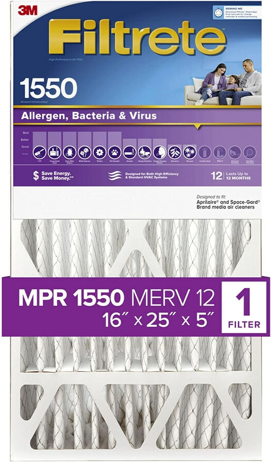 HVAC Air Filter filtrete MERV12 16x25x5 Amazon Main image