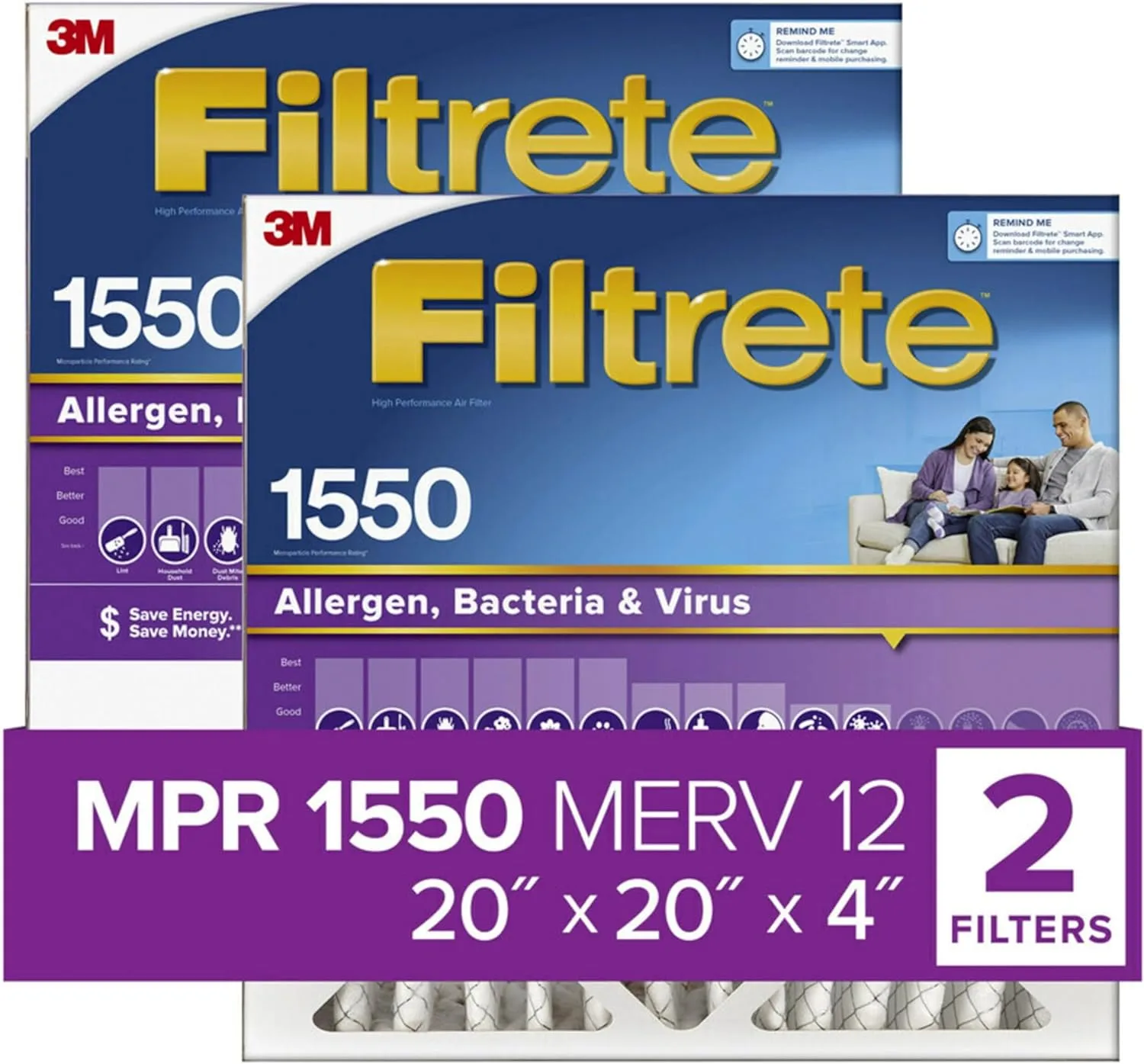 HVAC Air Filter filtrete MERV12 20x20x4 Amazon Main image