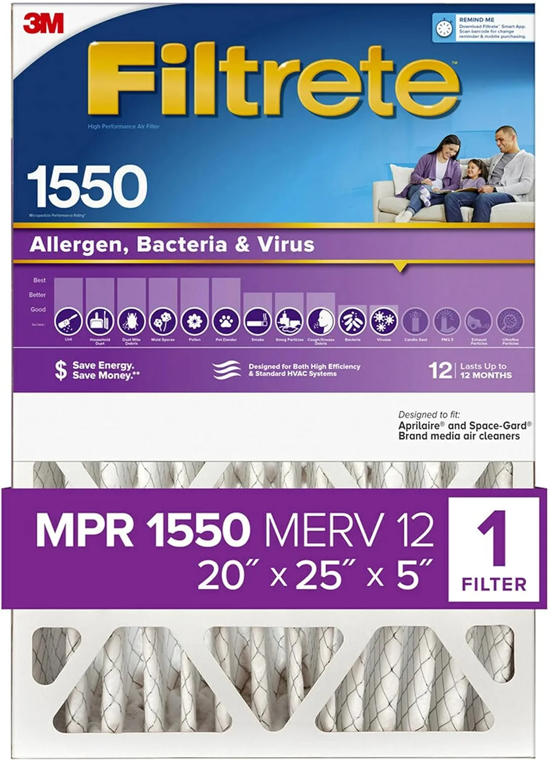 HVAC Air Filter filtrete MERV12 20x25x5 Amazon Main image